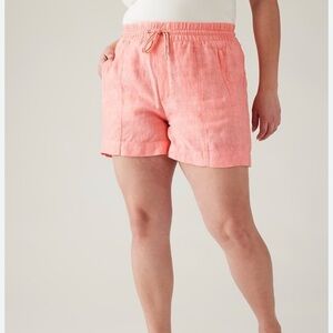 NWT Athleta Retreat Linen Peach Shorts with Pockets Size 12‎ Lightweight Preppy